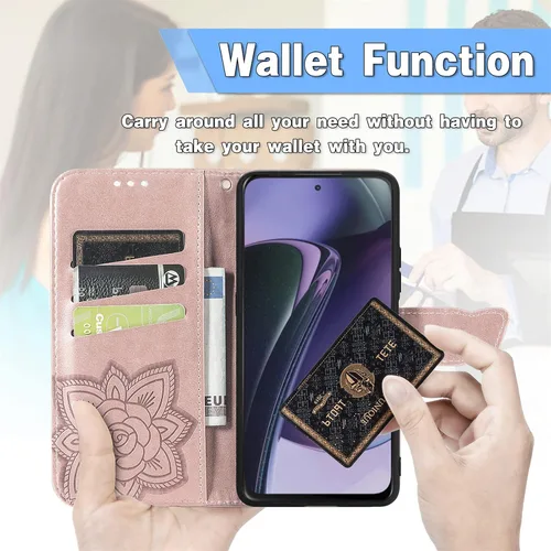 Miniatura 6 de GYHOYA Funda tipo cartera compatible con Moto G Stylus 5G 2023 para mujer, de piel, con función atril magnético y tarjetero, funda protectora