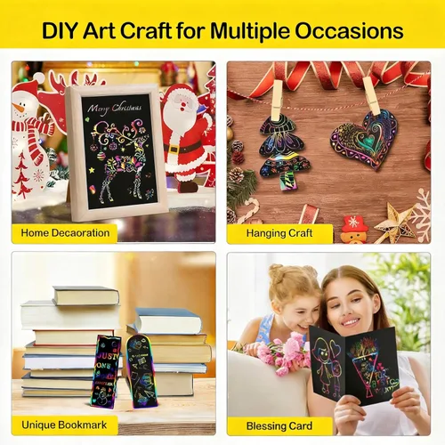 Miniatura 8 de ZMLM Juego de 100 piezas de papel de arte de arco iris para rascar, kit de suministros de manualidades mágicos para niños, niñas, niños, hojas