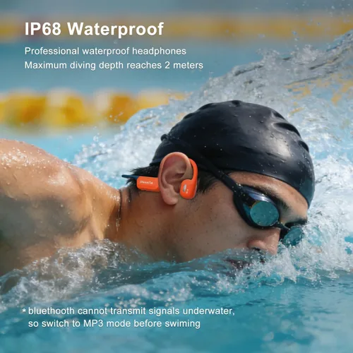 Miniatura 2 de Auriculares de natación de conducción ósea, auriculares subacuáticos impermeables IP68, Bluetooth 6.0 y MP3 con tarjeta de memoria de 32 GB, Naranja