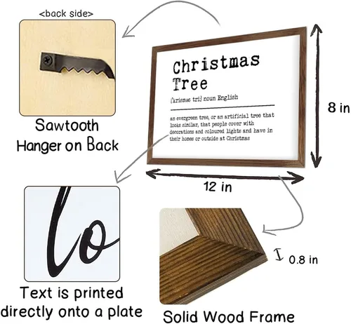 Miniatura 3 de Family Lettering Frame Wood Signs Definitions Christmas Tree Vintage Wall Art Wood Frame Sign Encouragement Farmhouse Wood Sign for Home Door Window