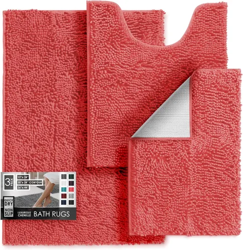 Miniatura 27 de Hearth & Harbor Alfombras de baño, tapete de baño de chenilla - Alfombras de baño lavables a máquina para baño con respaldo antideslizante de goma