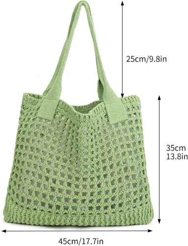 Miniatura 50 de ENBEI Bolsa de playa para mujer, diseño hueco de punto de ganchillo, elegante para la playa, viajes y uso diario