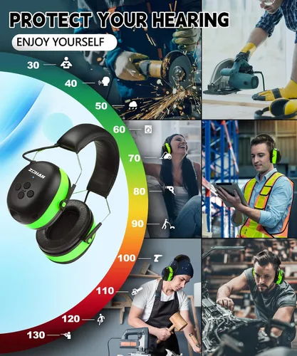 Miniatura 7 de ZOHAN 037 Auriculares de protección auditiva Bluetooth con batería recargable de 1500 mAh, NRR 25dB reducción de ruido orejeras con 40 horas