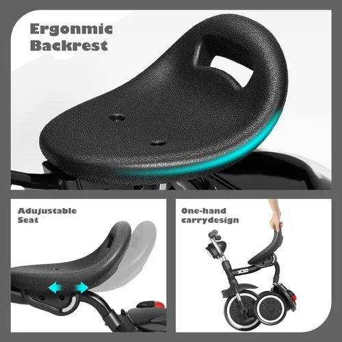 Miniatura 6 de XJD Triciclo para niños pequeños, bicicleta plegable con pedales, triciclo para niños de 2 a 5 años, asiento cómodo ajustable, regalos de Navidad