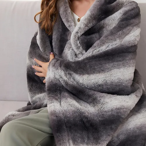 Soypipo Manta de Sofá Eléctrica Térmica de 50"x60", Felpa de Piel Sintética a Rayas Gris y Blanco con 4 Configuraciones de Calor y Apagado