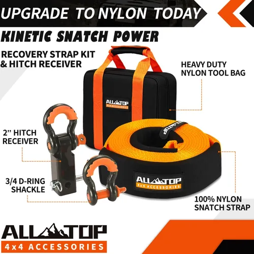 Miniatura 4 de ALL-TOP Kit de recuperación de nailon con receptor de enganche: 3" x 20' (35,000lbs) 100% correa de enganche de nailon + receptor de enganche