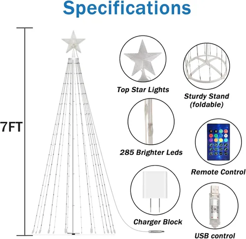 Miniatura 6 de Hoofun Luces de árbol de Navidad para decoraciones al aire libre: árboles de Navidad iluminados inteligentes de 6 a 8 pies, control de aplicación