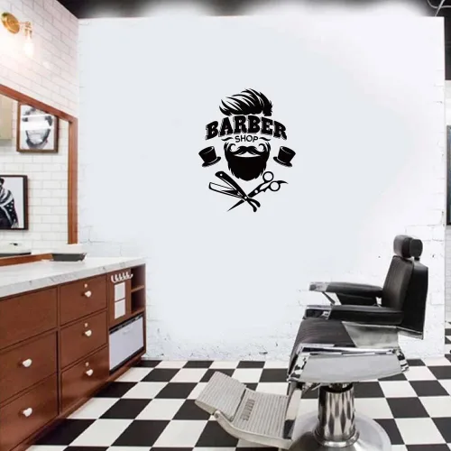 Miniatura 3 de SUPERDANT Adhesivo de pared para peluquería en blanco y negro, decoración de pared de vinilo para decoración de pared de peluquería para el hogar