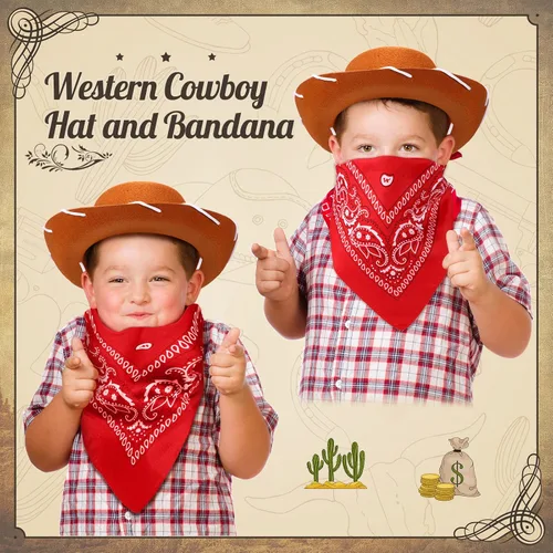 Miniatura 5 de 24 Piezas Sombreros de Vaquero y Bandanas para Niños Accesorios de Sombrero de Disfraz de Vaquero del Oeste para Niños Pequeños Suministros