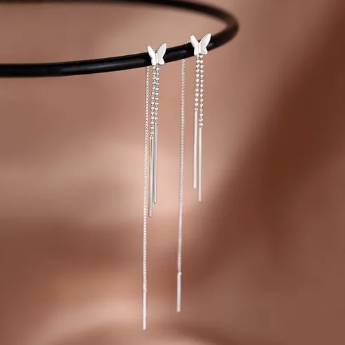 Miniatura 4 de SLUYNZ Aretes colgantes de mariposa de plata de ley 925 para mujeres, adolescentes, aretes colgantes de mariposa, aretes de enhebrador, cadena