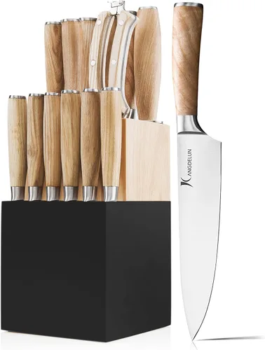 Miniatura 11 de Kangdelun Natura Series Juego de 15 Cuchillos con Bloque, Acero Inoxidable de Alto Carbono Ultra Afilado con Mango de Madera