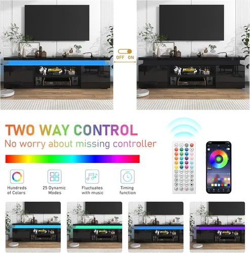 Miniatura 5 de Hlivelood Soporte de TV LED para TV de 75 pulgadas, moderno soporte de TV con toma de corriente, consola de TV de alto brillo con almacenamiento