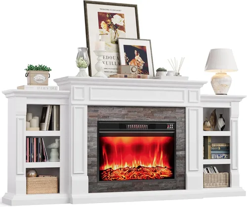 Miniatura 18 de Chimenea eléctrica de 72 pulgadas con chimenea, soporte de TV para televisores de hasta 80 pulgadas, centro de entretenimiento de granja con Blanco