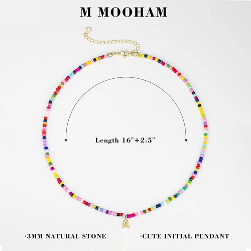 Miniatura 5 de M MOOHAM Collares con iniciales de cuentas coloridas para niñas, mujeres y niños, lindo collar de letras bohemias con cuentas delicadas, joyería