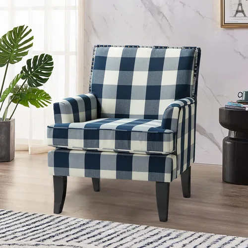 Miniatura 15 de HULALA HOME Silla decorativa moderna con brazos y patas de madera, silla decorativa de mediados de siglo, respaldo alto, reposabrazos acolchado