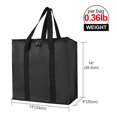Miniatura 2 de Bodaon Paquete de 2 bolsas de compras reutilizables aisladas para comestibles, bolsa enfriadora de picnic con parte superior fría, color negro
