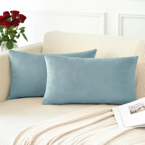 Miniatura 4 de OTOSTAR Paquete de 2 fundas de almohada decorativas de terciopelo suave sólido de 16 x 24 pulgadas, fundas de cojín lumbar, fundas de almohada