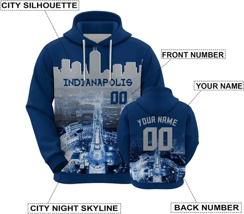 Miniatura 127 de Custom Football Hoodies City Night Skyline Personalized Sweatshirt Name Number Fan Gift Pullover for Men Women Youth