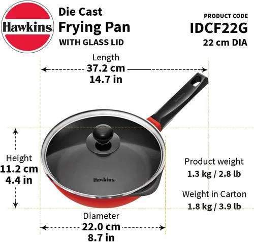 Miniatura 3 de HAWKINS Sartén de 9.4 in compatible con inducción con tapa de cristal, color rojo (IDCF24G)