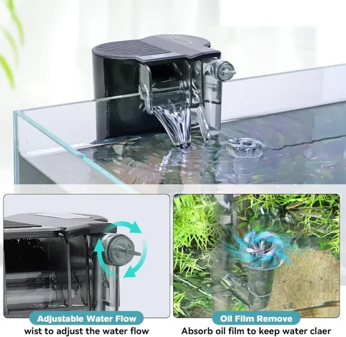 Miniatura 5 de hygger Filtro de acuario para colgar en la parte posterior, sistema de filtración de cascada de filtro de pecera, flujo de agua ajustable