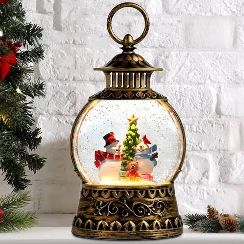 Miniatura 12 de Globo de nieve de muñeco de nieve de Navidad, linterna musical de muñeco de nieve con temporizador de 6 horas, USB, funciona