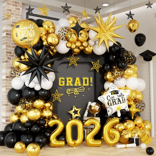 Miniatura 19 de Kit de arco de globos de graduación azul y dorado 2026, decoraciones de graduación 2026, globos dorados del número 2026 con explosión de estrella