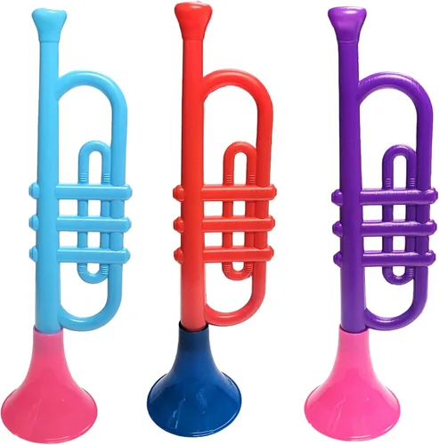 Miniatura 2 de Trompetas de plástico coloridas (13 pulgadas) juguetes musicales para niños, instrumentos para hacer ruido para fiestas y eventos, recuerdos