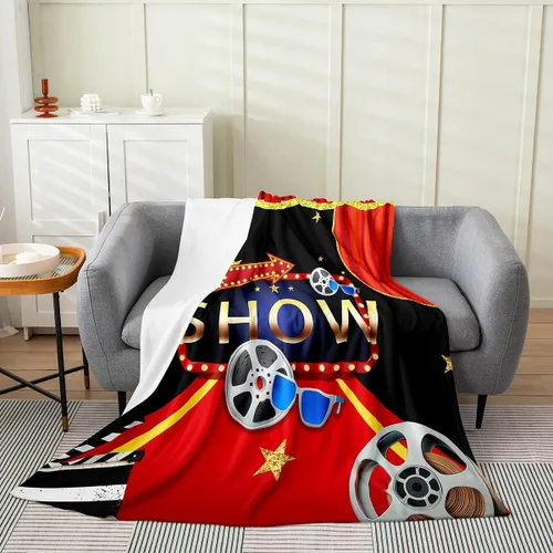 Miniatura 23 de Feelyou Manta de felpa para cine, manta de franela con patrón de palomitas de maíz para niños, niñas, adolescentes, póster de cine para todas