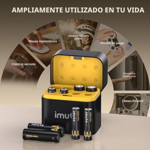 Miniatura 6 de imuto - Pilas recargables 4 AAA y 4 AA de litio con cargador, paquete de 8 unidades de 1.5 V, pilas triple A y doble A recargables, batería de litio