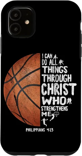 Miniatura 8 de Funda de baloncesto para iPhone 17 con texto en inglés "I can do All Things Through Christ Philippians