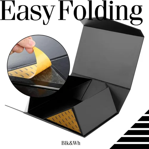 Miniatura 5 de BLK&WH Caja de regalo de 10.5 x 7.7 x 3.8 pulgadas con tapa magnética, caja plegable para padrino de boda (negro mate)
