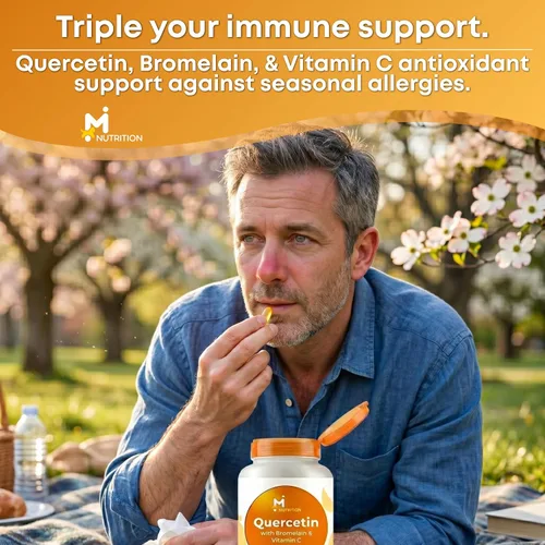 Miniatura 4 de Quercetina con bromelina y vitamina C - Suplemento de 630 mg - Cápsulas de quercetina y bromelina de alta potencia para apoyo inmunológico, salud
