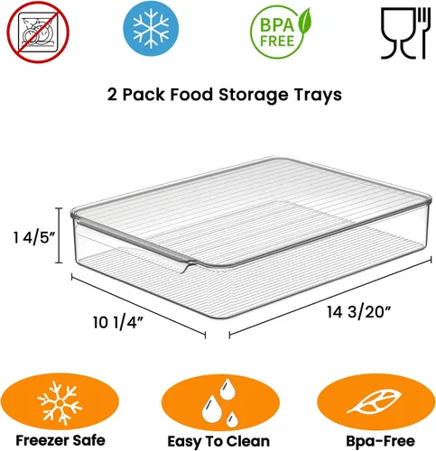 Miniatura 5 de vacane Organizador apilable para congelador, contenedor plano para queso rebanado con tapas, contenedores de almacenamiento para congelador, bandeja