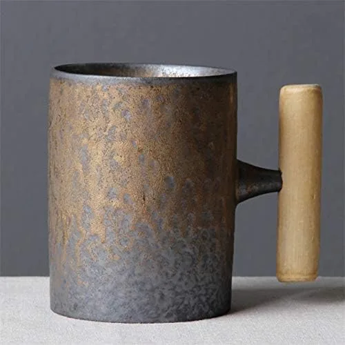 Taza de café de cerámica vintage de estilo japonés, taza de té con leche y cerveza con mango de madera, taza para agua, oficina en casa (estilo 3 B)
