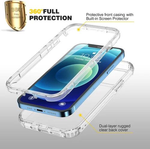 Miniatura 2 de Diaclara Diseñada para iPhone 12/12 Pro, cuerpo completo resistente con protector de pantalla integrado sensible al tacto, antiarañazos, funda