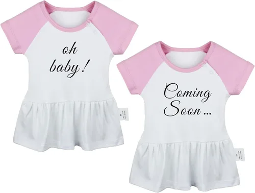 Pack of 2, Coming Soon & Oh Baby Pregnancy Announcement Dresses, Newborn Infant Baby Girls Princess Dress, Cute Ruffle