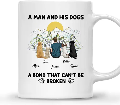 Miniatura 10 de Gossby Taza personalizada con texto en inglés «A Boy and His Dog», regalo personalizado para dueños de perros y hombres con diseño, nombre, razas