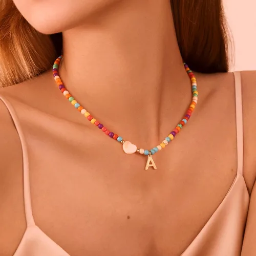 Miniatura 3 de Ursteel - Lindos collares coloridos con iniciales, gargantilla de cuentas de moda, regalo personalizado con iniciales para mujeres, adolescentes
