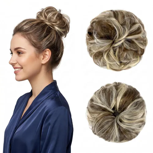 Miniatura 47 de Moño desordenado grande y desordenado, moño ondulado, rizado, coleteros gruesos, extensiones de cabello para mujeres y niñas, color marrón jengibre