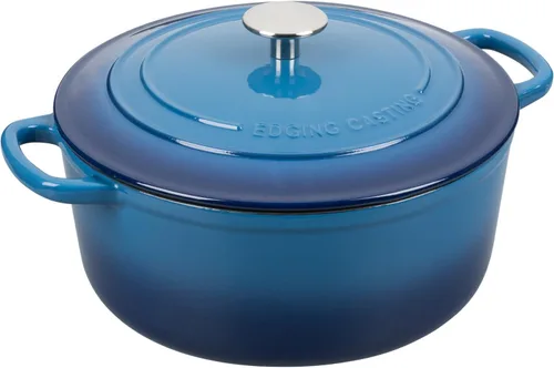 Miniatura 4 de EDGING CASTING Olla holandesa de hierro fundido esmaltado con tapa para cocinar, hornear pan, horno de pan, 5.5 cuartos, azul lago