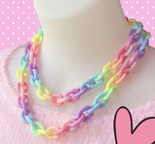 Miniatura 4 de Statement Cute Chunky Colorful Acrylic Link Chain Layer Necklaces Lovely Thick Link Acrylic Rainbow Color Chain Collar Dainty Layered Chain Choker