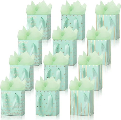 Miniatura 23 de Tenare 12 bolsas de regalo pequeñas, mini bolsa de papel metálica a granel con asa de papel de seda para envoltura de regalo, día del padre, Blanco