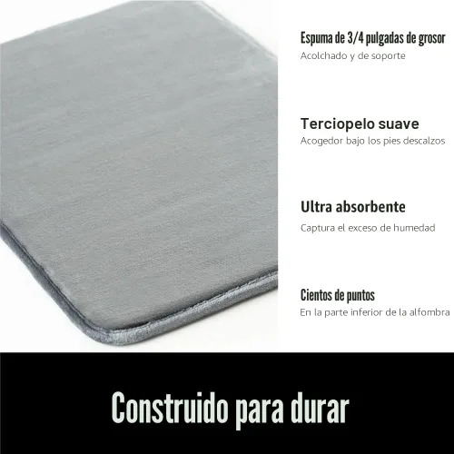 Miniatura 3 de Gorilla Grip Tapetes de baño gruesos, espuma viscoelástica, terciopelo suave, absorbente, puntos sólidos en parte baja, lavables a máquina, Gris