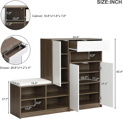 Miniatura 2 de LUMISOL Zapatero con asiento acolchado para entrada, organizador multifuncional de almacenamiento de zapatos con estantes ajustables, organizador