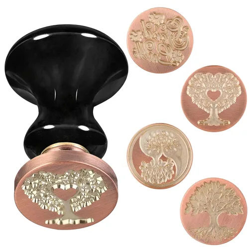 Miniatura 8 de rockcloud Juego de sellos de cera, 4 sellos de cera de sellado de cobre con 1 mango de sello de obsidiana negra para tarjetas, sobres, decoración