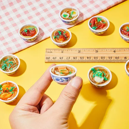 Miniatura 4 de Hicarer 10 piezas Mini llavero de comida de juguete de PVC simulación de flor tazón de fideos llavero creativo lindo delicioso comida llavero cocina