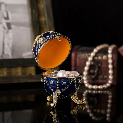 Miniatura 6 de QIFU Pintado a mano esmaltado estilo huevo Faberge decorativo esmalte baratija caja con bisagras regalo único para la decoración del hogar
