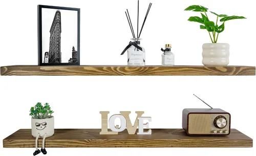 Miniatura 41 de BGMG Estantes flotantes de madera de 12 pulgadas, estantes flotantes negros, estantes de pared de madera maciza para baño, sala de estar