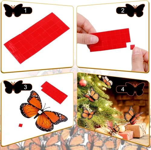 Miniatura 6 de 48 piezas de 4 tamaños de decoraciones de mariposa monarca falsas, calcomanías 3D magnéticas falsas para otoño, Halloween, día de los muertos