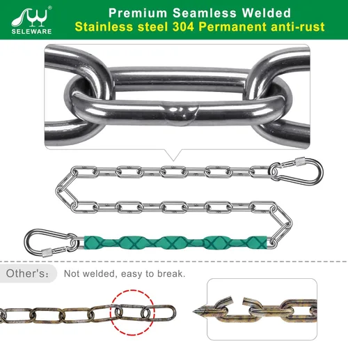 Miniatura 2 de SELEWARE 2 cadenas de columpio resistentes de 85 pulgadas, cadenas colgantes de acero inoxidable de capacidad de 1000 libras con 4 mosquetones, kit